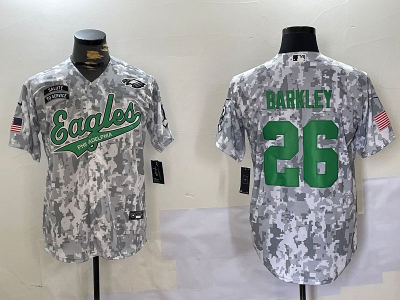 Men Philadelphia Eagles #26 Barkley Nike Arctic Camo 2024 Salute to Service Limited NFL Jersey style 3